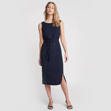 Load image into Gallery viewer, Navy Linen Blend Belted Dress - Allsport
