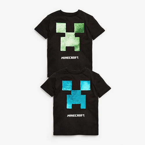 Black Minecraft Flippy Sequin License T-Shirt (3-12yrs) - Allsport