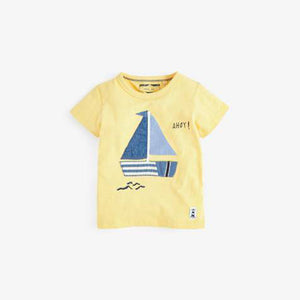 Yellow/Blue 4 Pack Appliqué Boat T-Shirts - Allsport