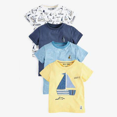 Yellow/Blue 4 Pack Appliqué Boat T-Shirts - Allsport