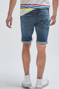 Dark Blue Skinny Fit Vintage Wash Denim Shorts - Allsport