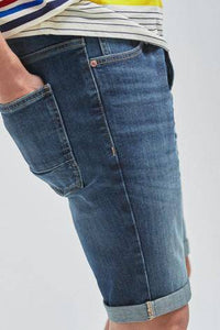 Dark Blue Skinny Fit Vintage Wash Denim Shorts - Allsport