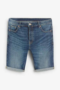 Dark Blue Skinny Fit Vintage Wash Denim Shorts - Allsport
