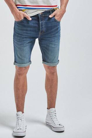 Dark Blue Skinny Fit Vintage Wash Denim Shorts - Allsport