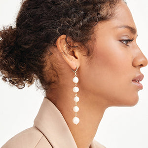 Gold Tone Freshwater Pearl Long Drop Earrings - Allsport