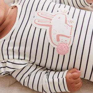 Pink/Charcoal Grey 3 Pack Bunny Sleepsuits (0mths-18mths) - Allsport