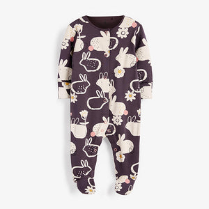 Pink/Charcoal Grey 3 Pack Bunny Sleepsuits (0mths-18mths) - Allsport