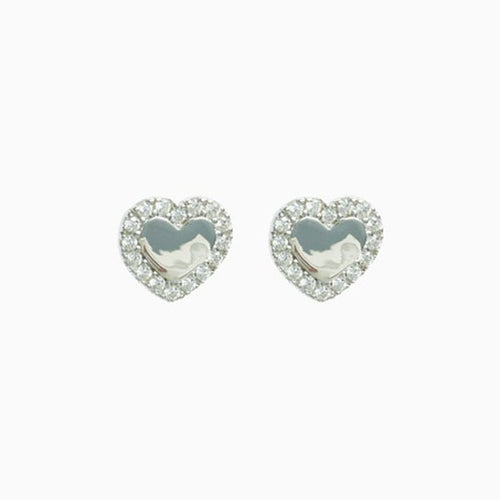 Silver Cubic Zirconia Heart Stud Earrings - Allsport