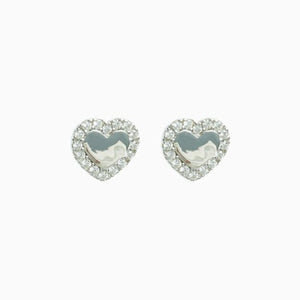 Silver Cubic Zirconia Heart Stud Earrings - Allsport