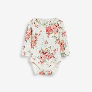 5 Pack Pink Floral Long Sleeve Baby Bodysuits (0mths-18mths) - Allsport