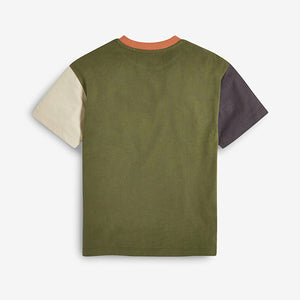 Khaki Green Relaxed Fit Colourblock T-Shirt (3-12yrs) - Allsport