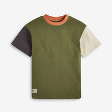 Load image into Gallery viewer, Khaki Green Relaxed Fit Colourblock T-Shirt (3-12yrs) - Allsport
