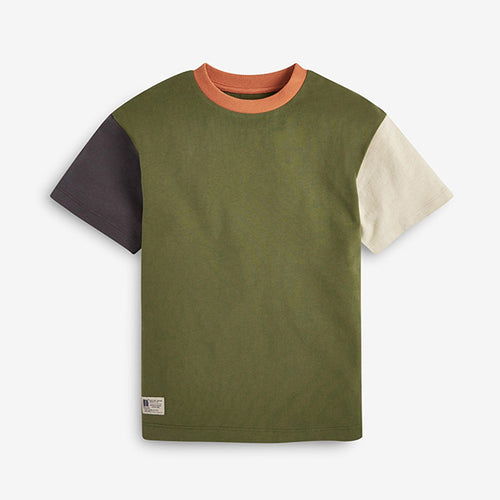Khaki Green Relaxed Fit Colourblock T-Shirt (3-12yrs) - Allsport