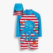 Load image into Gallery viewer, Octopus Long Sleeve Sunsafe Swimsuit and Hat (3mths-5yrs) - Allsport
