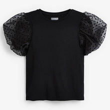 Load image into Gallery viewer, Black Party Spot Mesh Sleeve Top (3-12yrs) - Allsport
