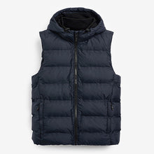 Load image into Gallery viewer, Navy Blue Shower Resistant Heatseal Hooded Gilet
