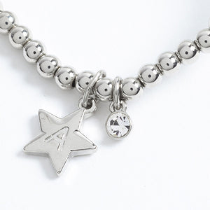 Silver Tone Initial Star Beaded Bracelet - Allsport