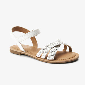 White / Silver Plaited Sandals (Older Girls) - Allsport