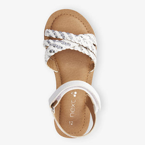 White / Silver Plaited Sandals (Older Girls) - Allsport