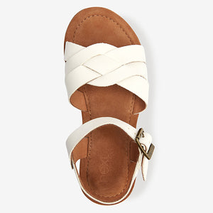 White Premium Woven Leather Sandals (Older Girls)