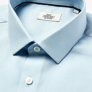 Light Blue Slim Fit Single Cuff Cotton Textured Shirt - Allsport