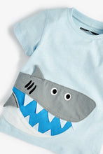 Load image into Gallery viewer, Blue Short Sleeve Appliqué Shark T-Shirt (3mths-5yrs) - Allsport
