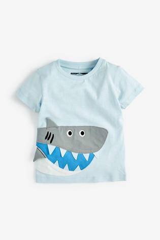 Blue Short Sleeve Appliqué Shark T-Shirt - Allsport