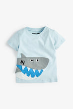 Load image into Gallery viewer, Blue Short Sleeve Appliqué Shark T-Shirt (3mths-5yrs) - Allsport

