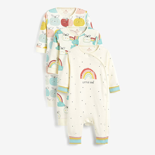 3 Pack Cream Bright Rainbow Baby Footless Sleepsuits (0mths-18mths) - Allsport