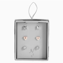 Load image into Gallery viewer, Silver Tone/Rose Gold Tone Heart Initial Stud Earrings Three Pack - Allsport
