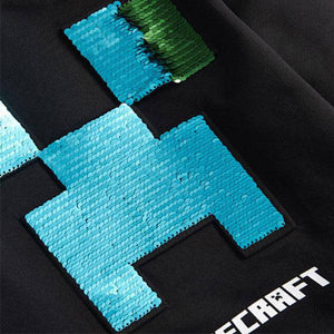Black Minecraft Sequin Crew Neck Sweater (4-12yrs) - Allsport