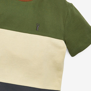 Khaki Green Colourblock Short Sleeve Pique T-Shirt (3-12yrs) - Allsport