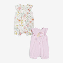 Load image into Gallery viewer, Pink/White 2 Pack Bunny/Floral Rompers (0mths-18mths) - Allsport
