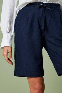 Navy Linen Blend Knee Shorts - Allsport