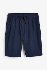 Navy Linen Blend Knee Shorts - Allsport