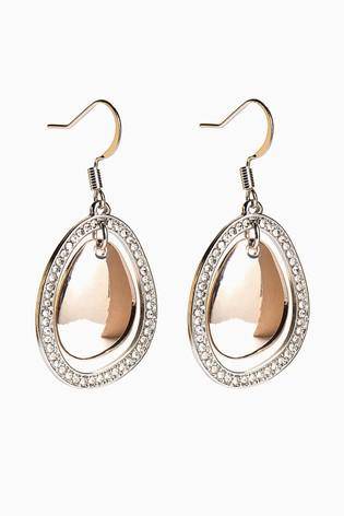 Silver Tone/Rose Gold Tone Pave Drop Earrings - Allsport