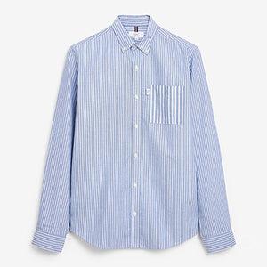 Blue/White Mix Stripe Regular Fit Long Sleeve Oxford Shirt