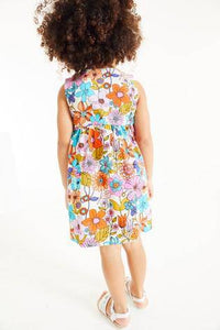 Multi Flower Sleeveless Button Through Dress - Allsport