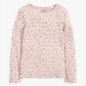 Ecru/Pink Floral Long Sleeve Ribbed Top (3-12yrs) - Allsport