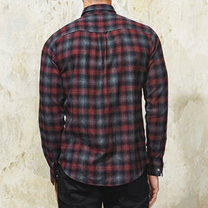Red Ombre  Brushed Flannel Check Long Sleeve Shirt