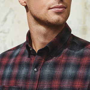 Red Ombre  Brushed Flannel Check Long Sleeve Shirt