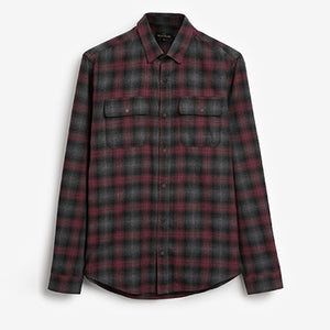 Red Ombre  Brushed Flannel Check Long Sleeve Shirt