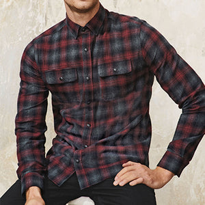 Red Ombre  Brushed Flannel Check Long Sleeve Shirt