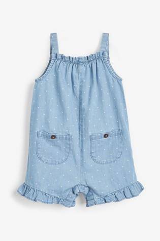 Denim Spot Frill Hem Dungaree - Allsport