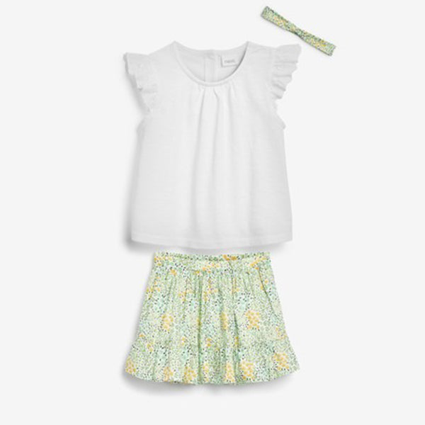 Green Printed Skirt, T-Shirt And Headband Set (3mths-6yrs) - Allsport