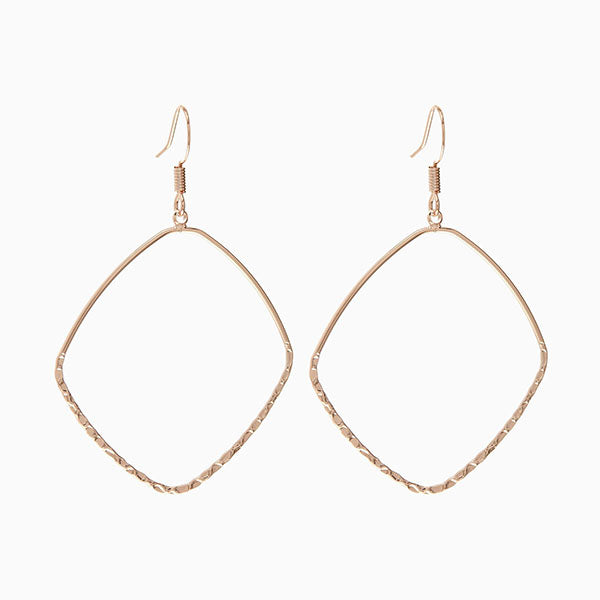 Rose Gold Tone Hammered Drop Earrings - Allsport