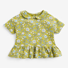 Load image into Gallery viewer, Green Floral Organic Cotton Collar Top (3mths-6yrs) - Allsport
