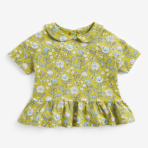 Green Floral Organic Cotton Collar Top (3mths-6yrs) - Allsport