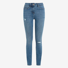 Load image into Gallery viewer, Mid Blue Ripped Power Stretch Denim Leggings - Allsport
