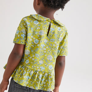 Green Floral Organic Cotton Collar Top (3mths-6yrs) - Allsport